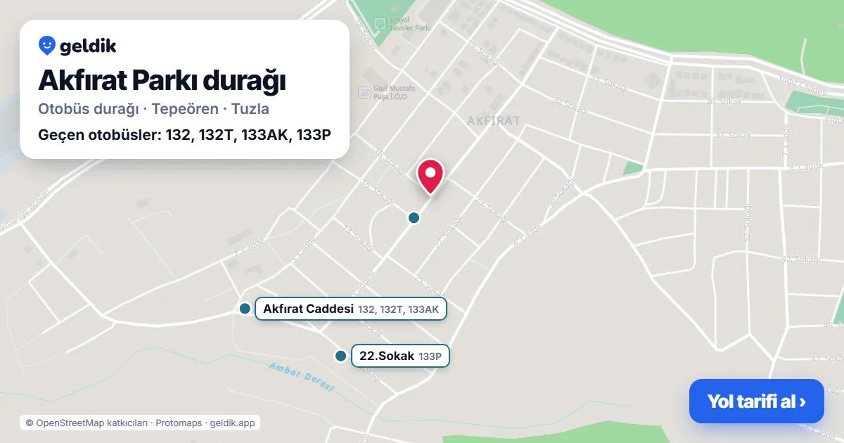 Akfırat Parkı otobüs durağı haritada: konumu ve yakındaki duraklar