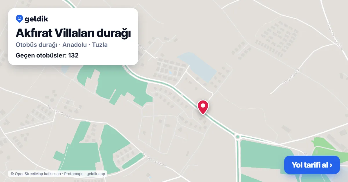 Akfırat Villaları otobüs durağı haritada: konumu ve yakındaki duraklar