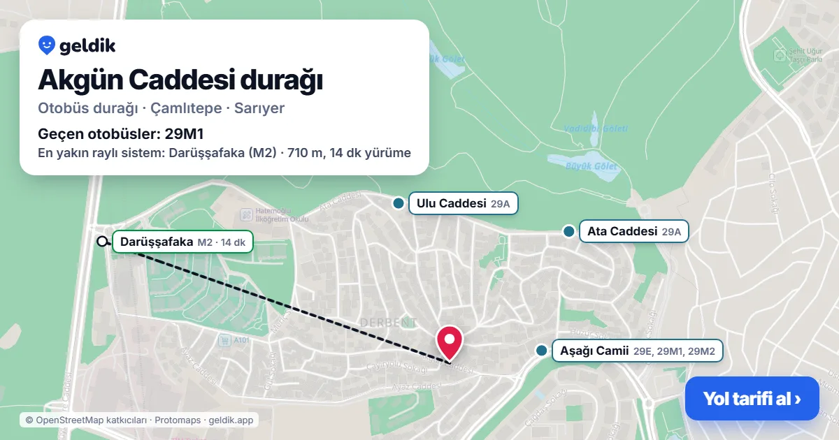 Akgün Caddesi otobüs durağı haritada: konumu ve yakındaki duraklar