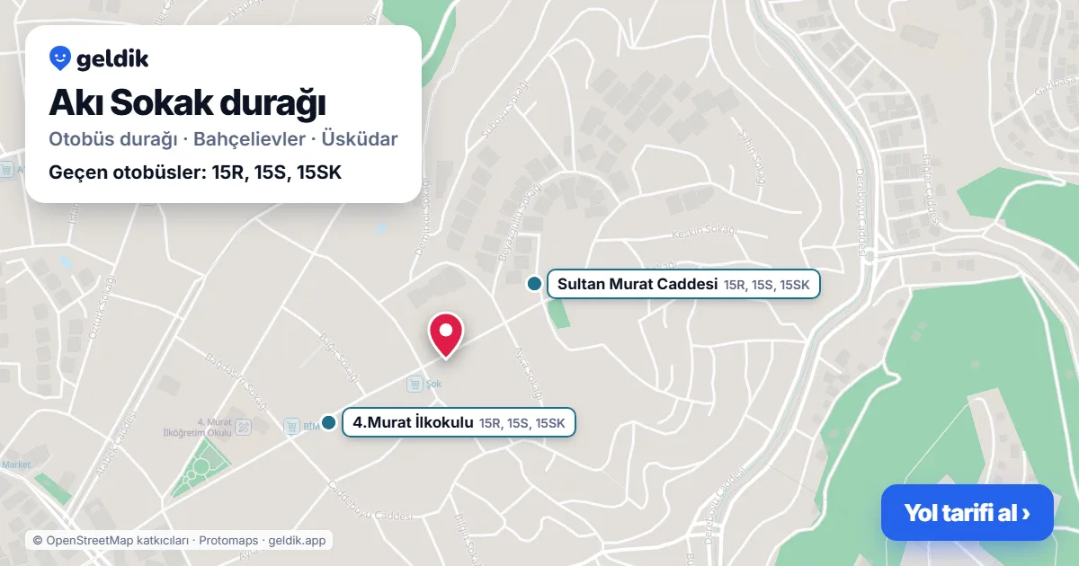 Akı Sokak otobüs durağı haritada: konumu ve yakındaki duraklar
