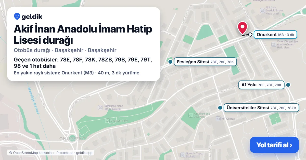 Akif İnan Anadolu İmam Hatip Lisesi otobüs durağı haritada: konumu ve yakındaki duraklar