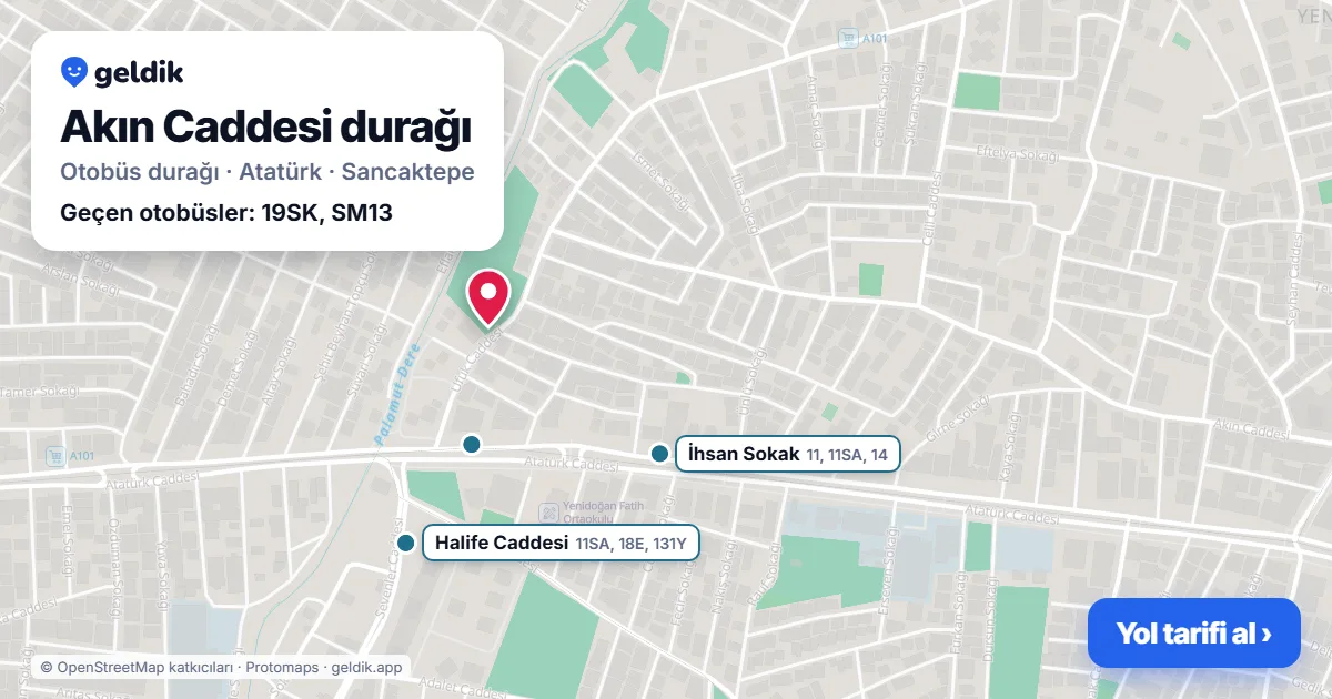 Akın Caddesi otobüs durağı haritada: konumu ve yakındaki duraklar