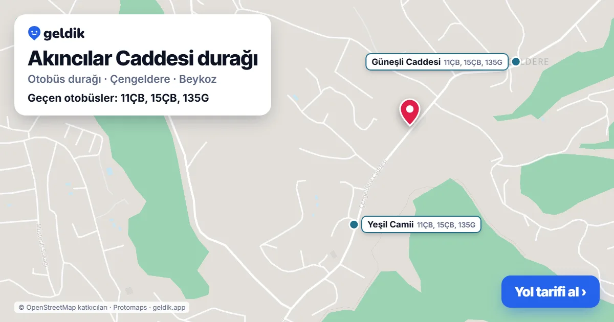 Akıncılar Caddesi otobüs durağı haritada: konumu ve yakındaki duraklar