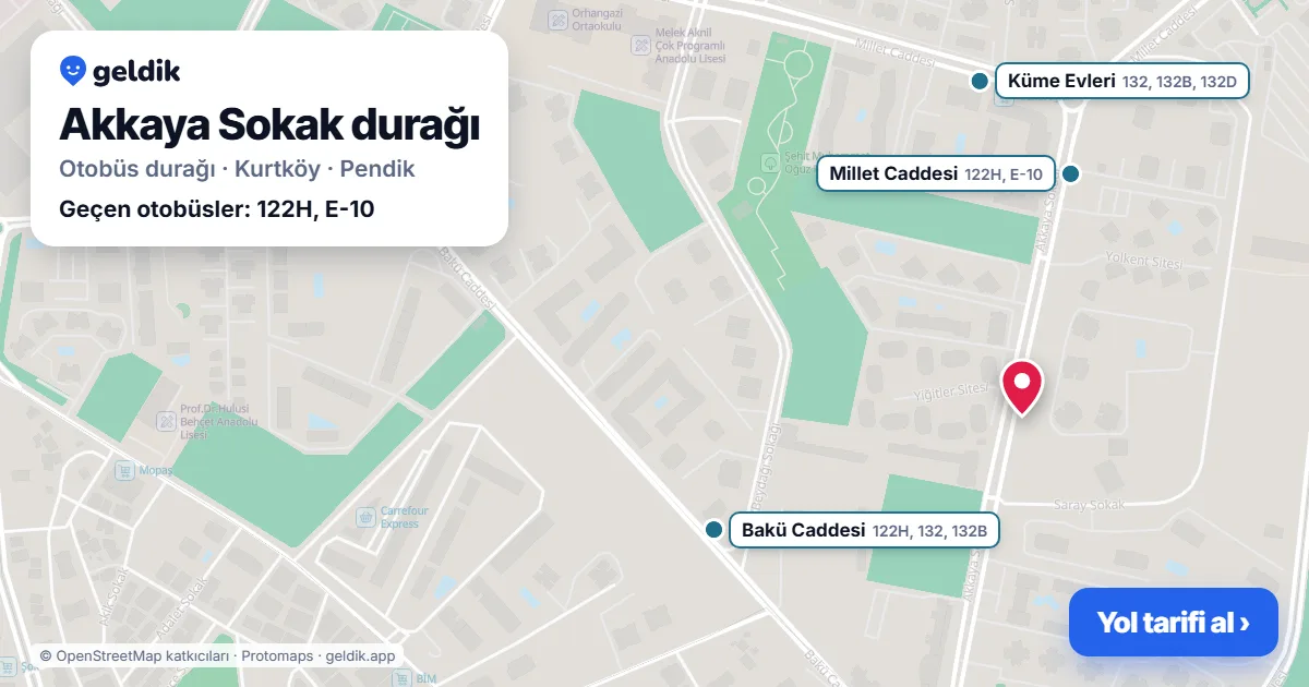 Akkaya Sokak otobüs durağı haritada: konumu ve yakındaki duraklar