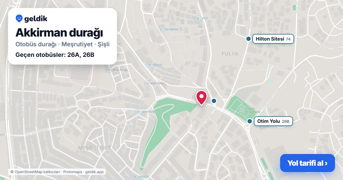 Akkirman otobüs durağı haritada: konumu ve yakındaki duraklar