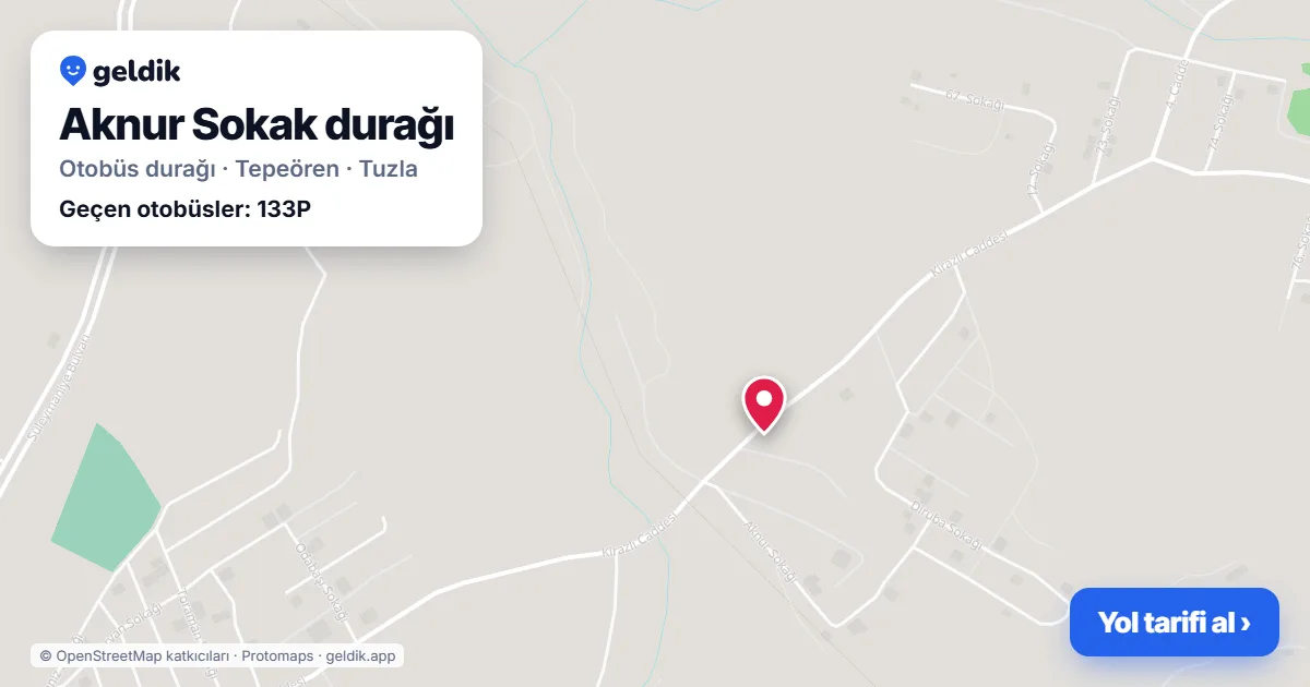Aknur Sokak otobüs durağı haritada: konumu ve yakındaki duraklar
