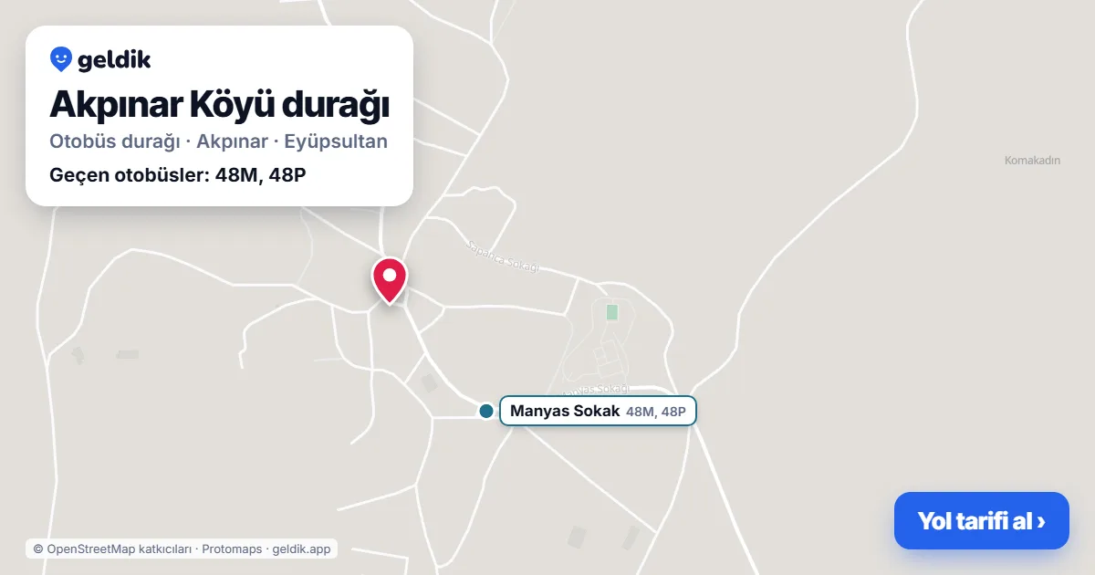 Akpınar Köyü otobüs durağı haritada: konumu ve yakındaki duraklar