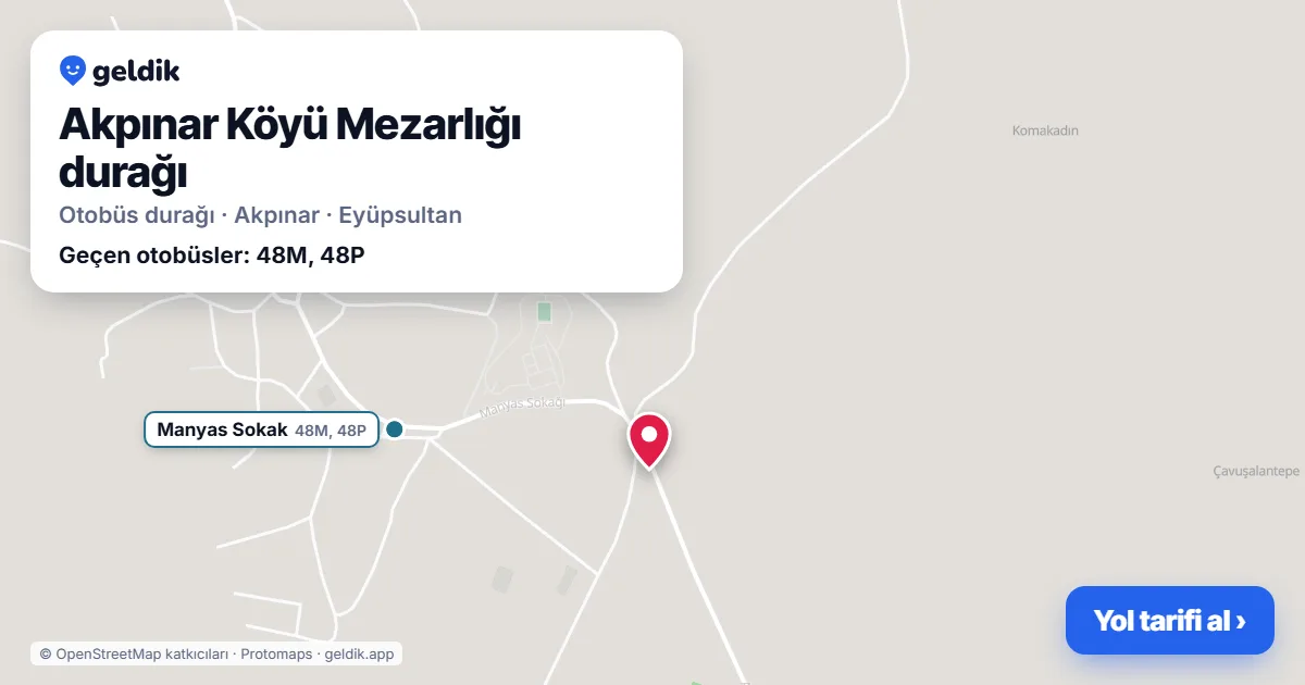 Akpınar Köyü Mezarlığı otobüs durağı haritada: konumu ve yakındaki duraklar