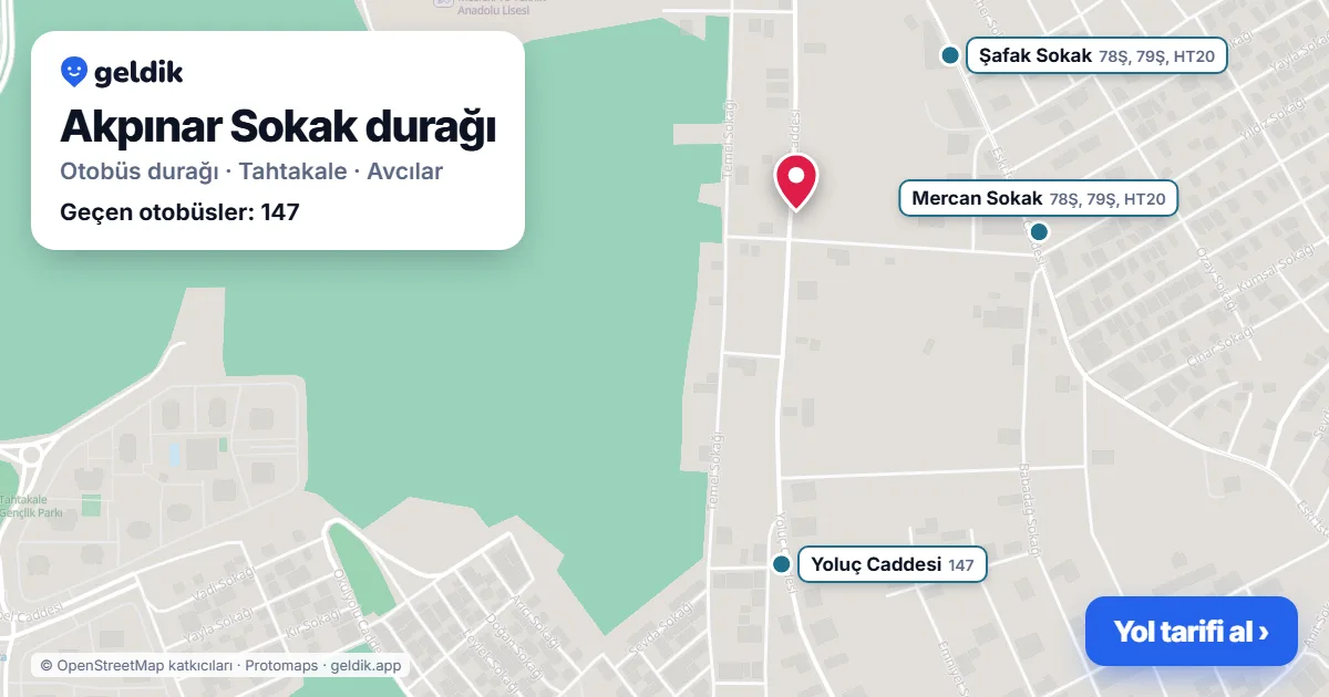 Akpınar Sokak otobüs durağı haritada: konumu ve yakındaki duraklar