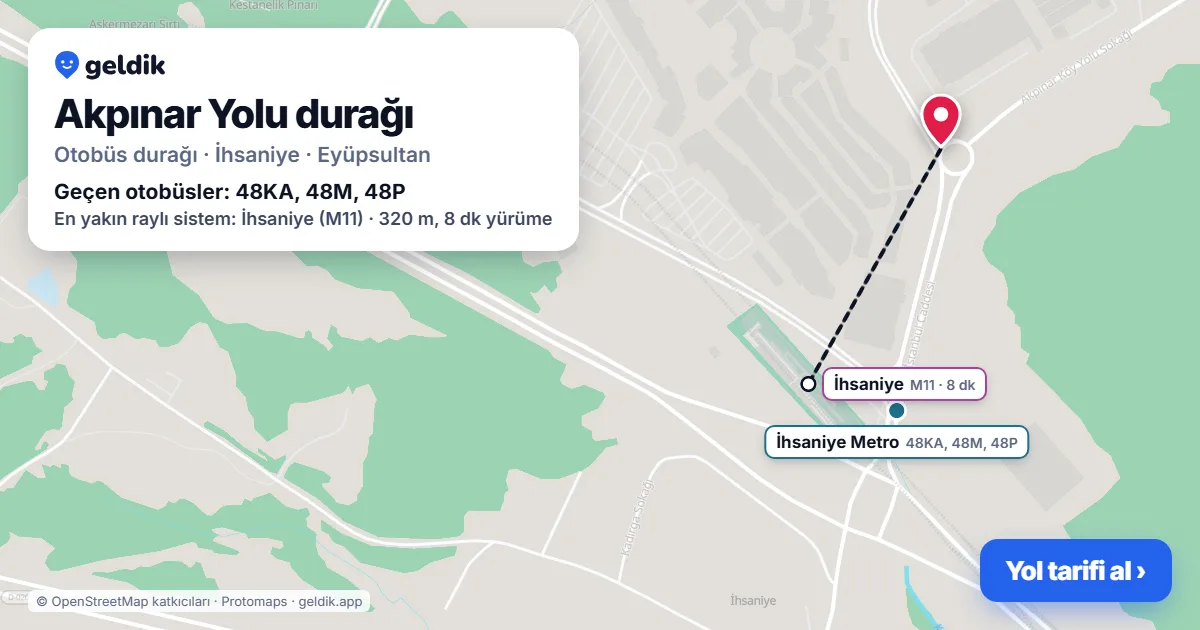 Akpınar Yolu otobüs durağı haritada: konumu ve yakındaki duraklar