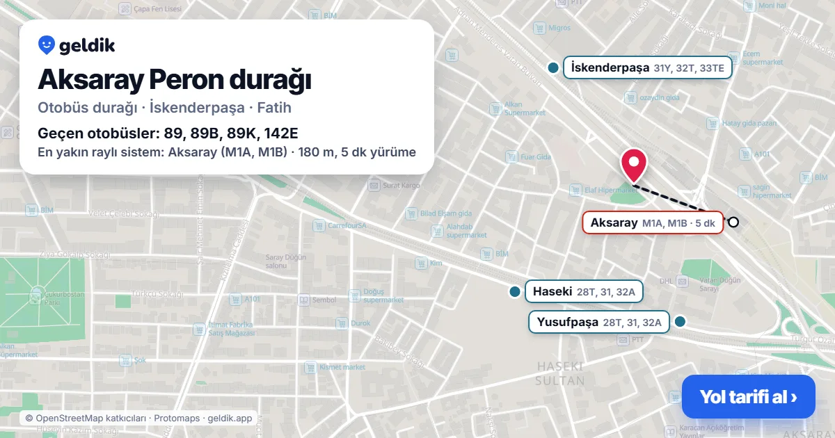 Aksaray Peron otobüs durağı haritada: konumu ve yakındaki duraklar