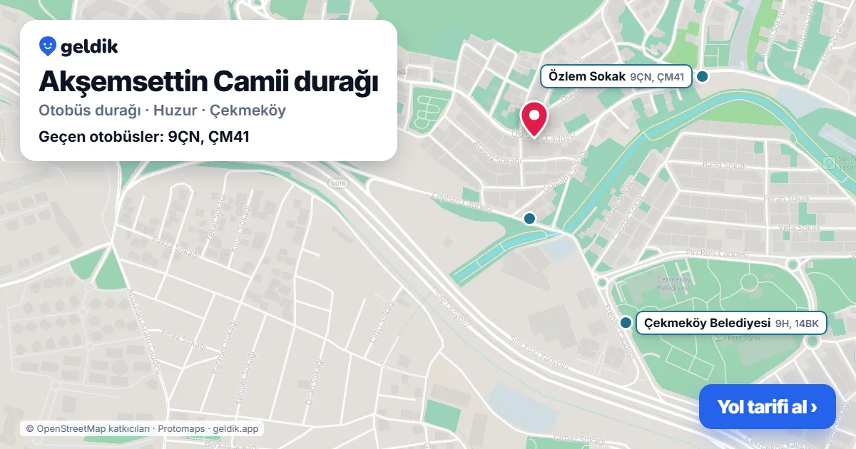Akşemsettin Camii otobüs durağı haritada: konumu ve yakındaki duraklar