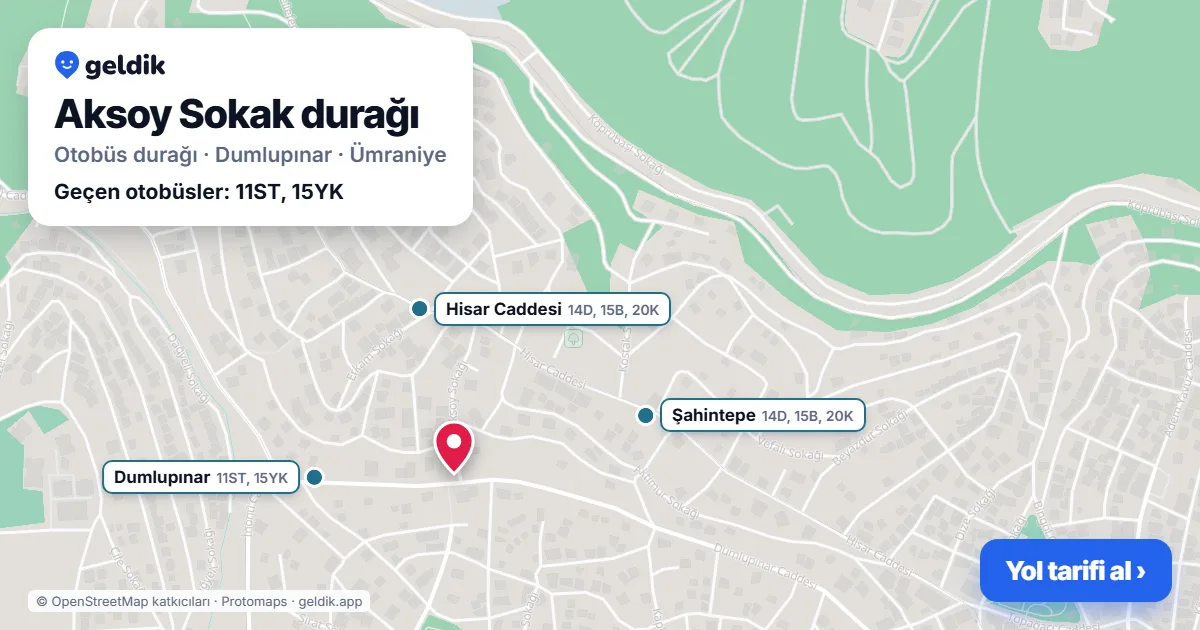 Aksoy Sokak otobüs durağı haritada: konumu ve yakındaki duraklar