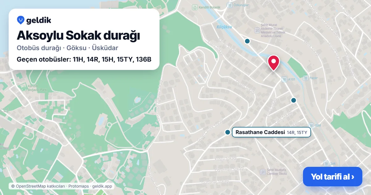 Aksoylu Sokak otobüs durağı haritada: konumu ve yakındaki duraklar
