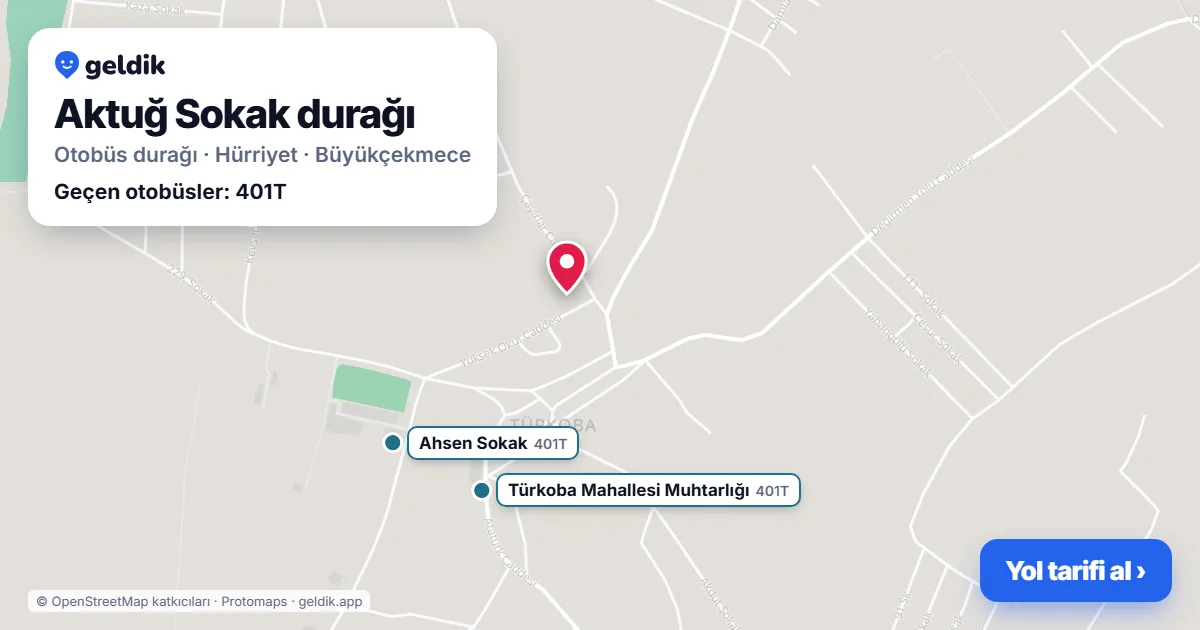 Aktuğ Sokak otobüs durağı haritada: konumu ve yakındaki duraklar