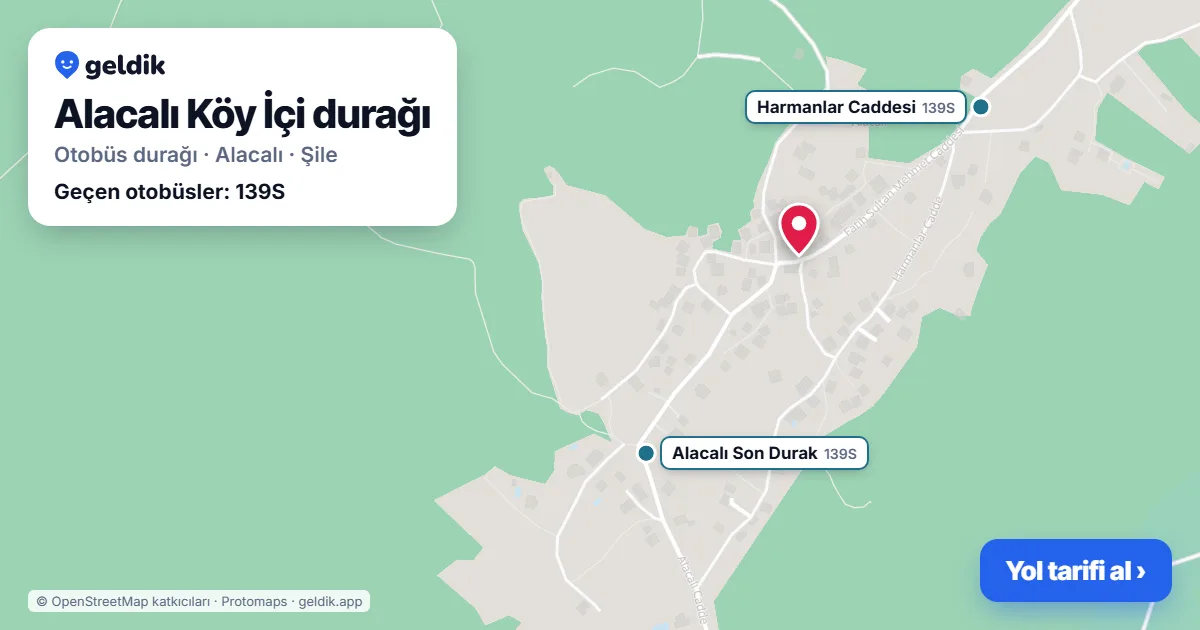 Alacalı Köy İçi otobüs durağı haritada: konumu ve yakındaki duraklar