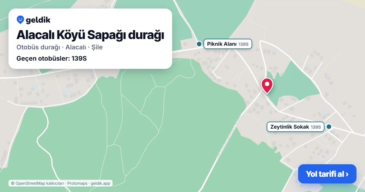 Alacalı Köyü Sapağı otobüs durağı haritada: konumu ve yakındaki duraklar