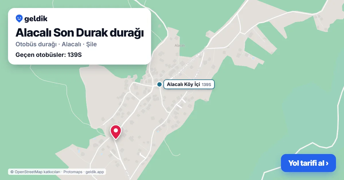 Alacalı Son Durak otobüs durağı haritada: konumu ve yakındaki duraklar
