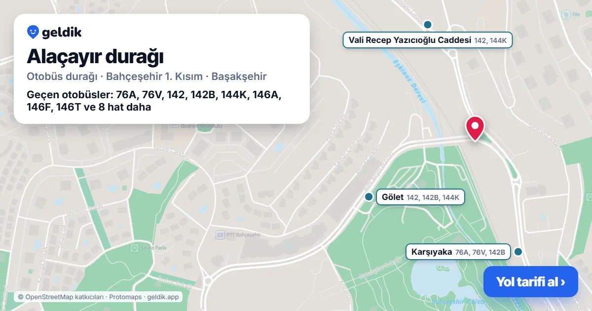 Alaçayır otobüs durağı haritada: konumu ve yakındaki duraklar