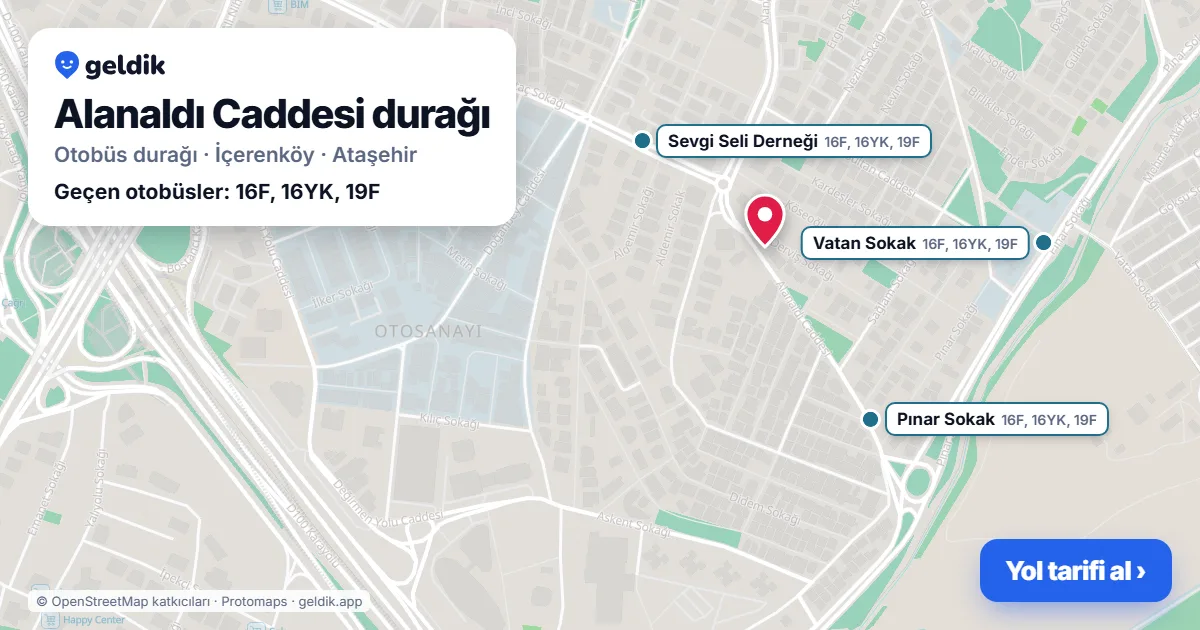 Alanaldı Caddesi otobüs durağı haritada: konumu ve yakındaki duraklar