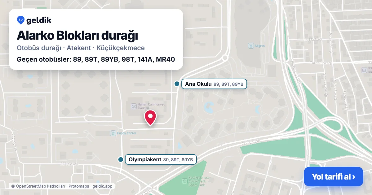 Alarko Blokları otobüs durağı haritada: konumu ve yakındaki duraklar