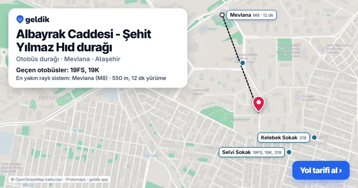 Albayrak Caddesi - Şehit Yılmaz Hıd otobüs durağı haritada: konumu ve yakındaki duraklar