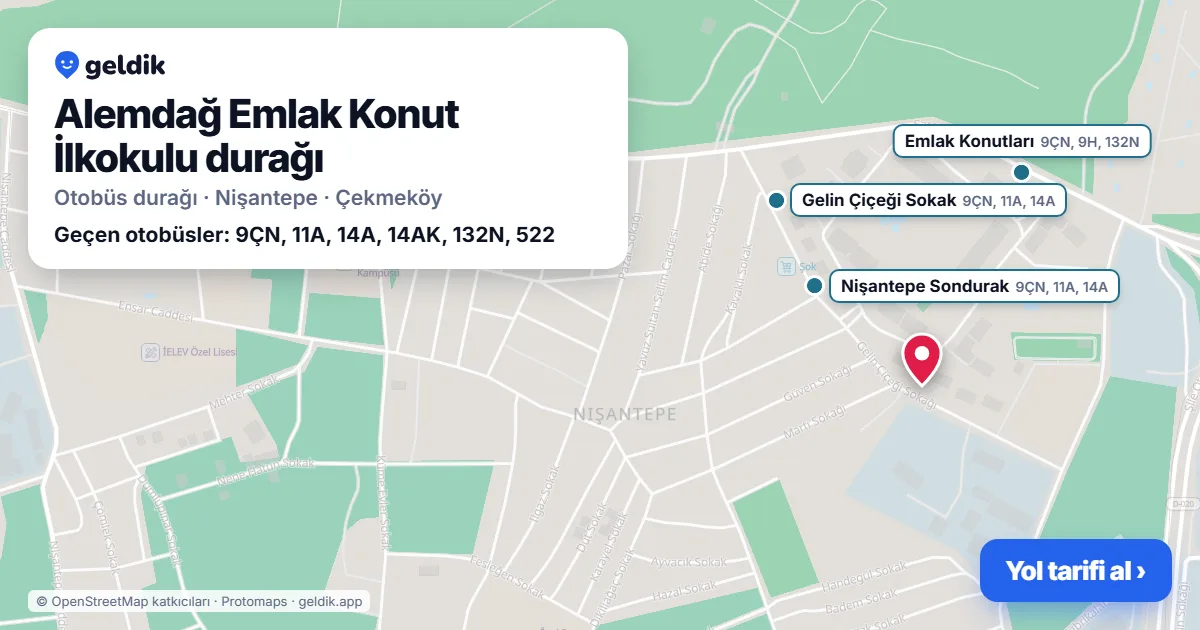 Alemdağ Emlak Konut İlkokulu otobüs durağı haritada: konumu ve yakındaki duraklar