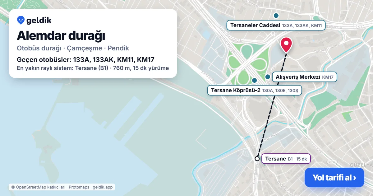 Alemdar otobüs durağı haritada: konumu ve yakındaki duraklar