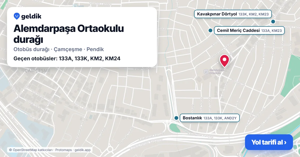 Alemdarpaşa Ortaokulu otobüs durağı haritada: konumu ve yakındaki duraklar