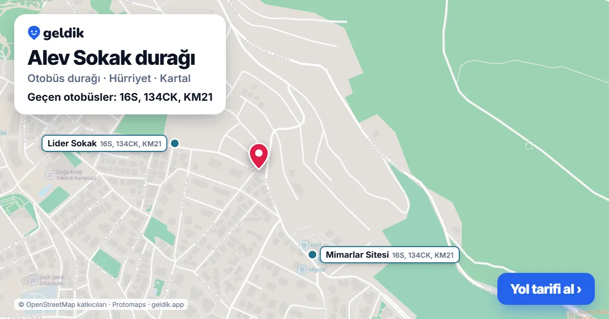 Alev Sokak otobüs durağı haritada: konumu ve yakındaki duraklar