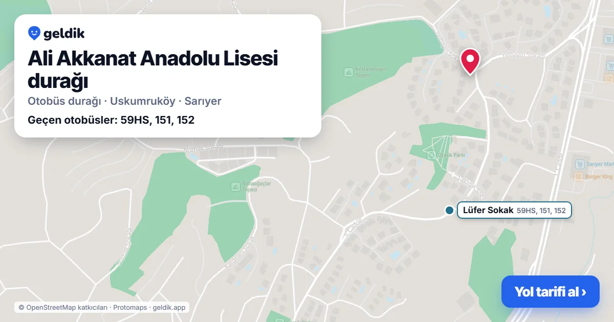 Ali Akkanat Anadolu Lisesi otobüs durağı haritada: konumu ve yakındaki duraklar