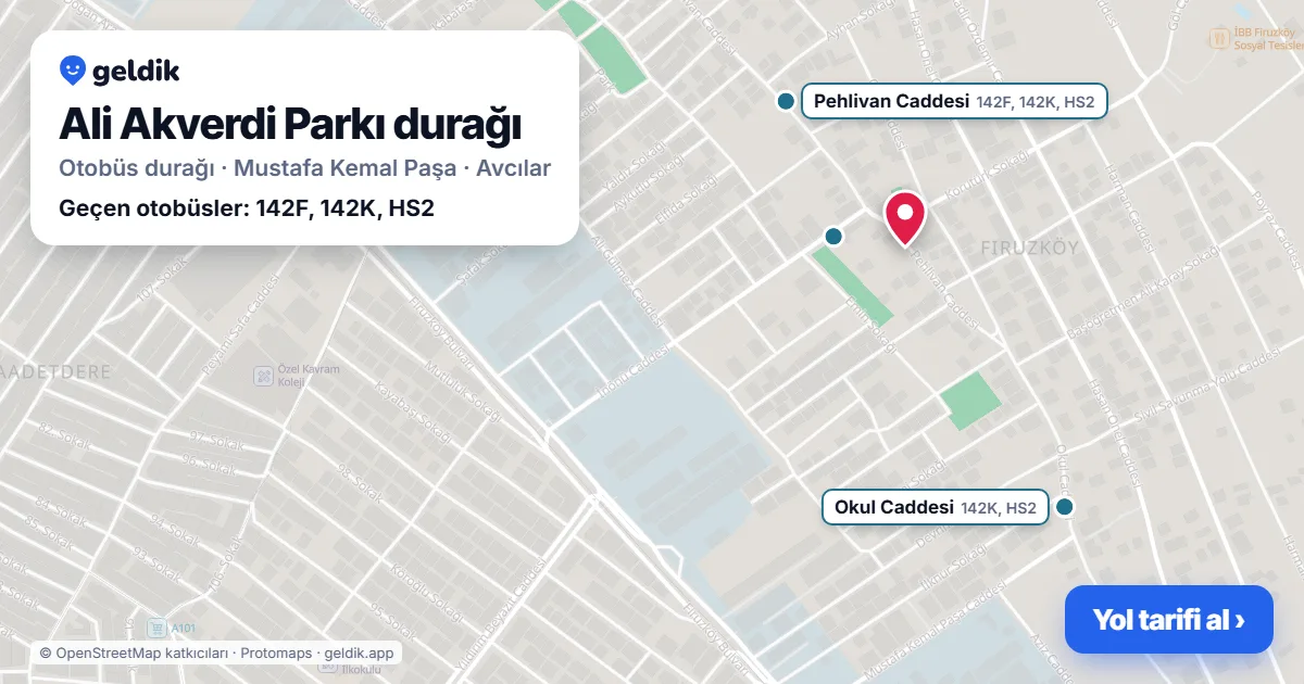 Ali Akverdi Parkı otobüs durağı haritada: konumu ve yakındaki duraklar