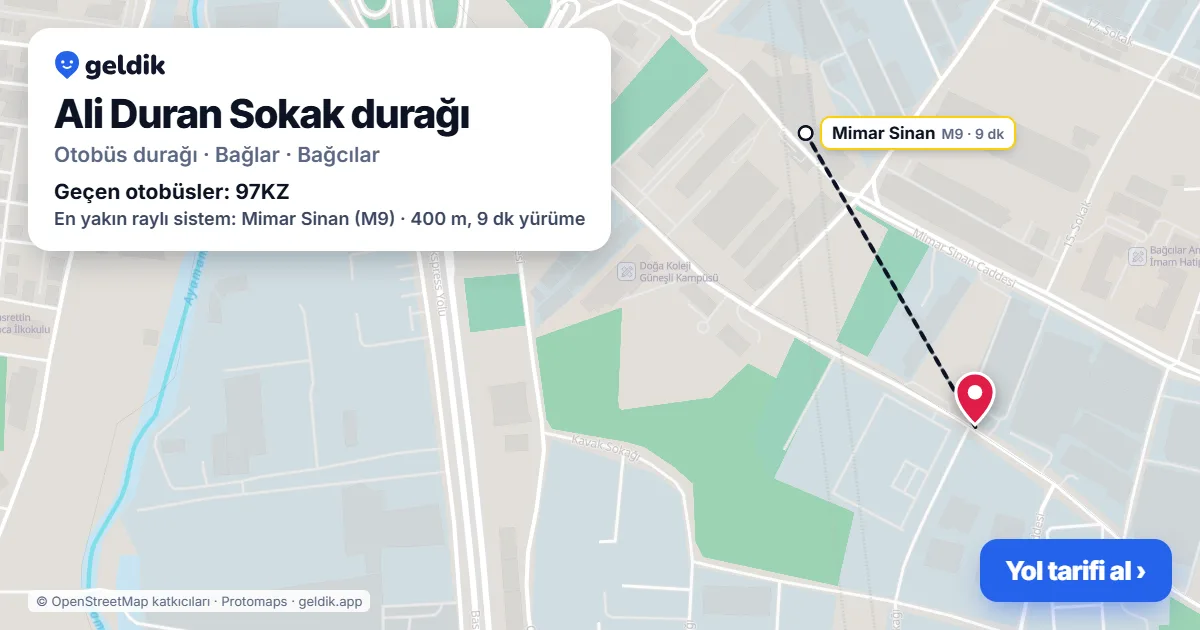 Ali Duran Sokak otobüs durağı haritada: konumu ve yakındaki duraklar