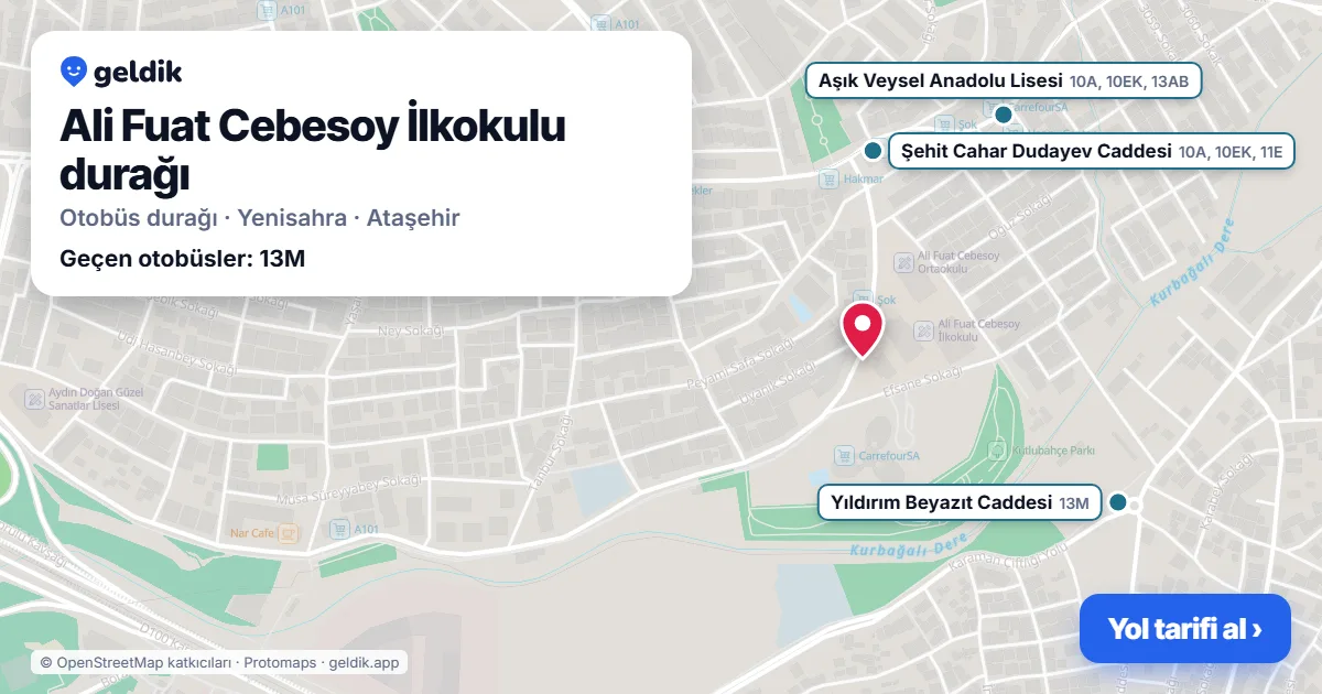 Ali Fuat Cebesoy İlkokulu otobüs durağı haritada: konumu ve yakındaki duraklar