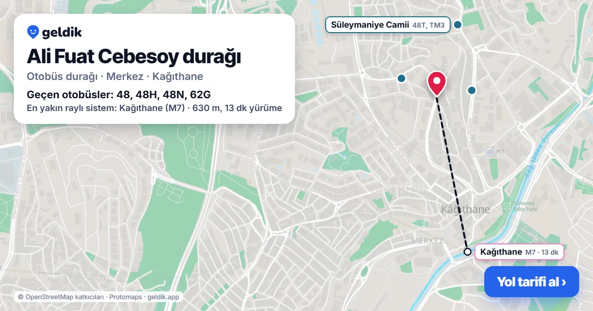 Ali Fuat Cebesoy otobüs durağı haritada: konumu ve yakındaki duraklar