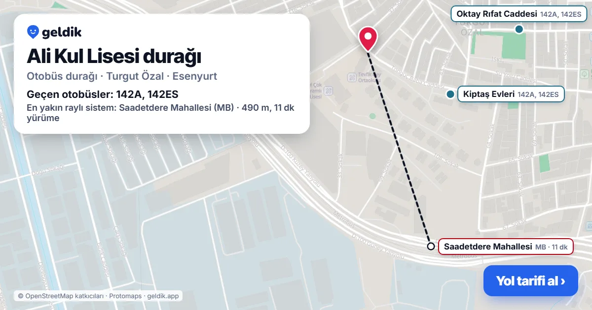 Ali Kul Lisesi otobüs durağı haritada: konumu ve yakındaki duraklar