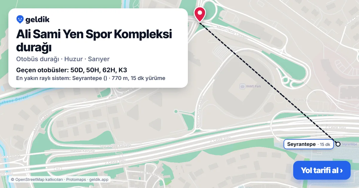 Ali Sami Yen Spor Kompleksi otobüs durağı haritada: konumu ve yakındaki duraklar