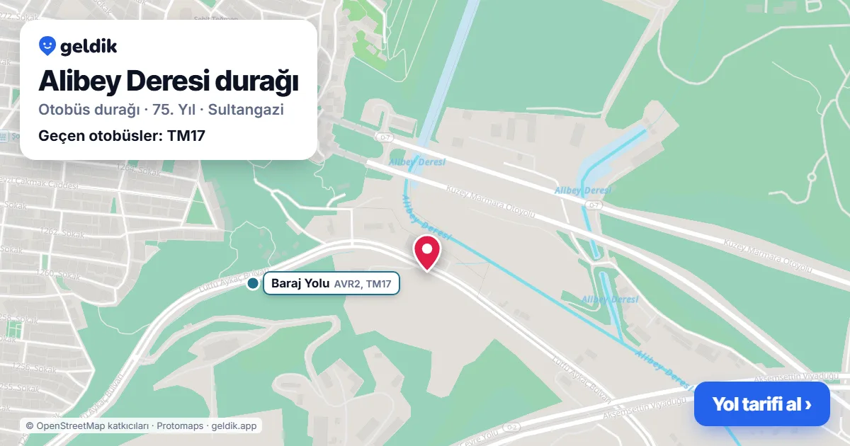 Alibey Deresi otobüs durağı haritada: konumu ve yakındaki duraklar