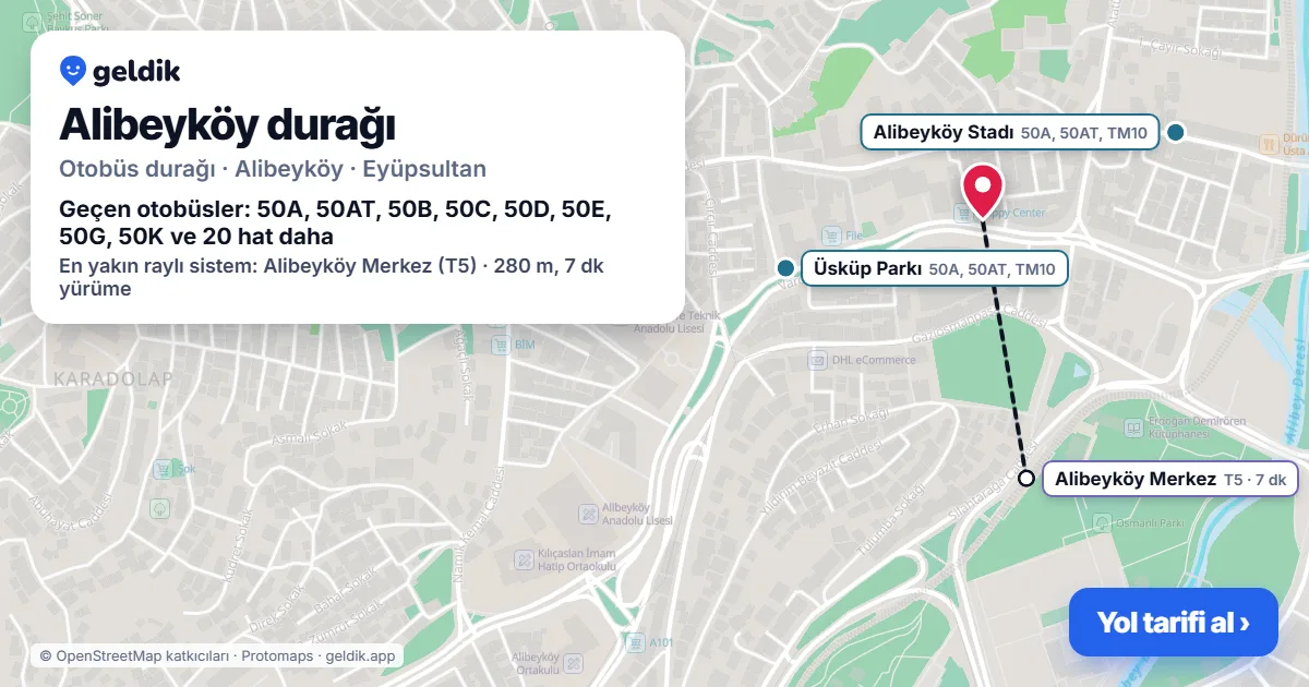 Alibeyköy otobüs durağı haritada: konumu ve yakındaki duraklar