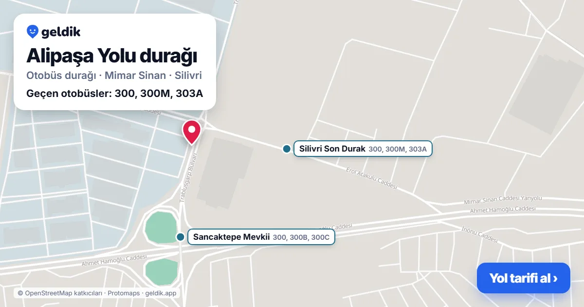 Alipaşa Yolu otobüs durağı haritada: konumu ve yakındaki duraklar
