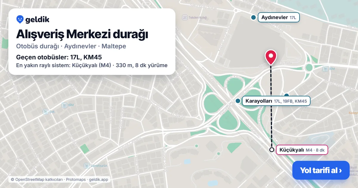 Alışveriş Merkezi otobüs durağı haritada: konumu ve yakındaki duraklar