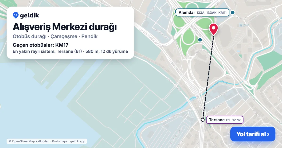Alışveriş Merkezi otobüs durağı haritada: konumu ve yakındaki duraklar