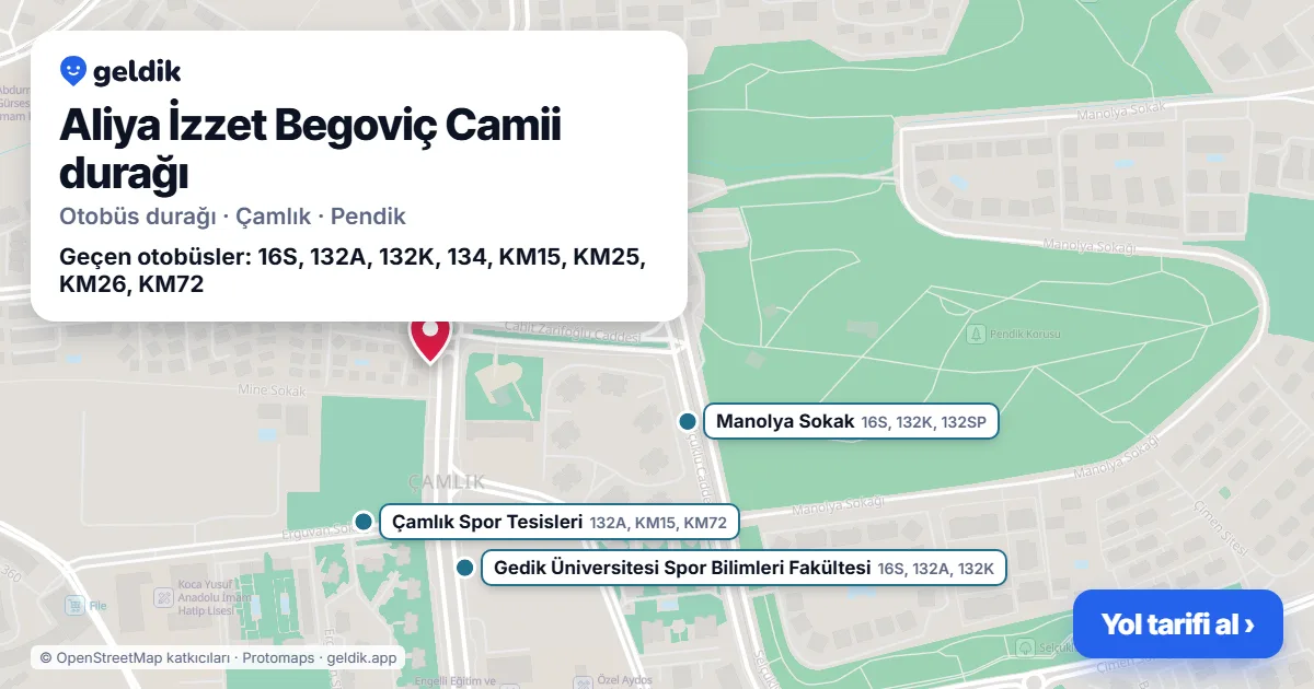 Aliya İzzet Begoviç Camii otobüs durağı haritada: konumu ve yakındaki duraklar