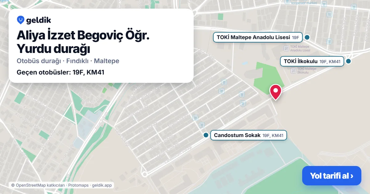 Aliya İzzet Begoviç Öğr. Yurdu otobüs durağı haritada: konumu ve yakındaki duraklar