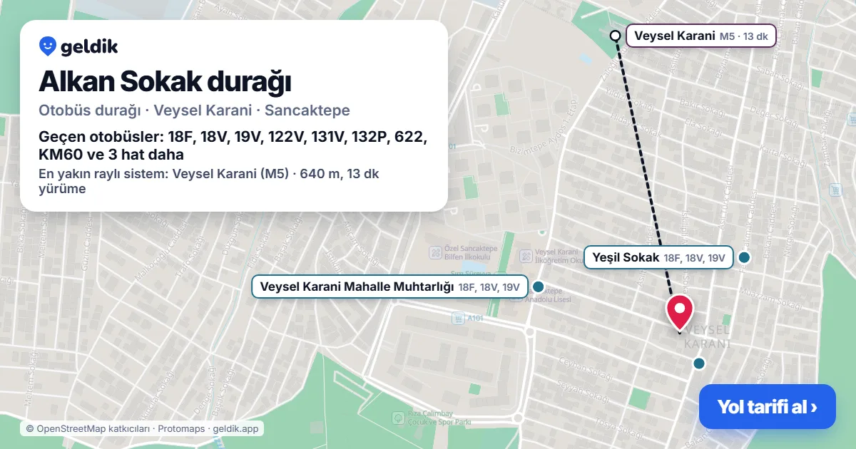 Alkan Sokak otobüs durağı haritada: konumu ve yakındaki duraklar