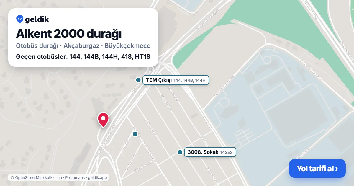 Alkent 2000 otobüs durağı haritada: konumu ve yakındaki duraklar