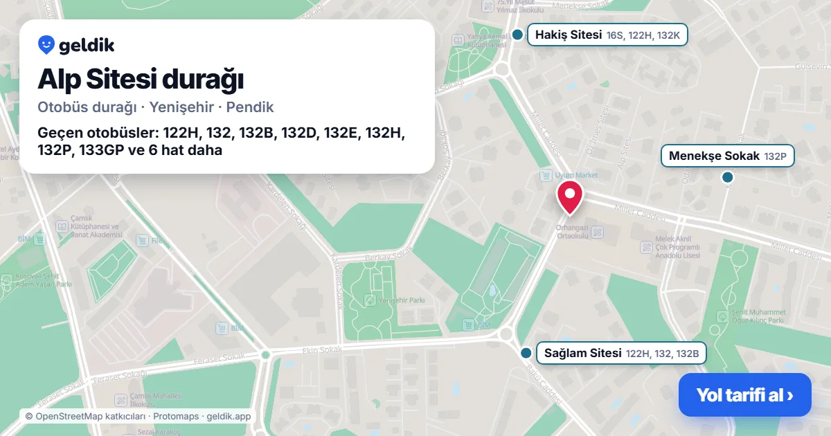 Alp Sitesi otobüs durağı haritada: konumu ve yakındaki duraklar