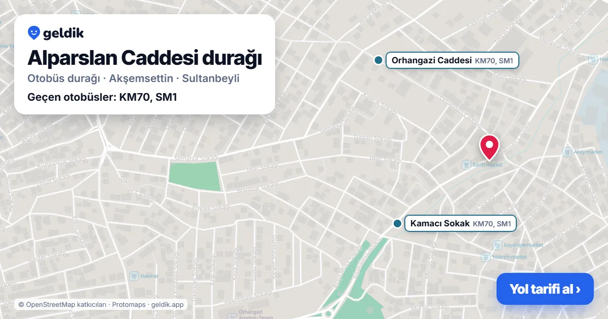 Alparslan Caddesi otobüs durağı haritada: konumu ve yakındaki duraklar