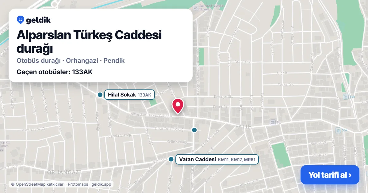 Alparslan Türkeş Caddesi otobüs durağı haritada: konumu ve yakındaki duraklar