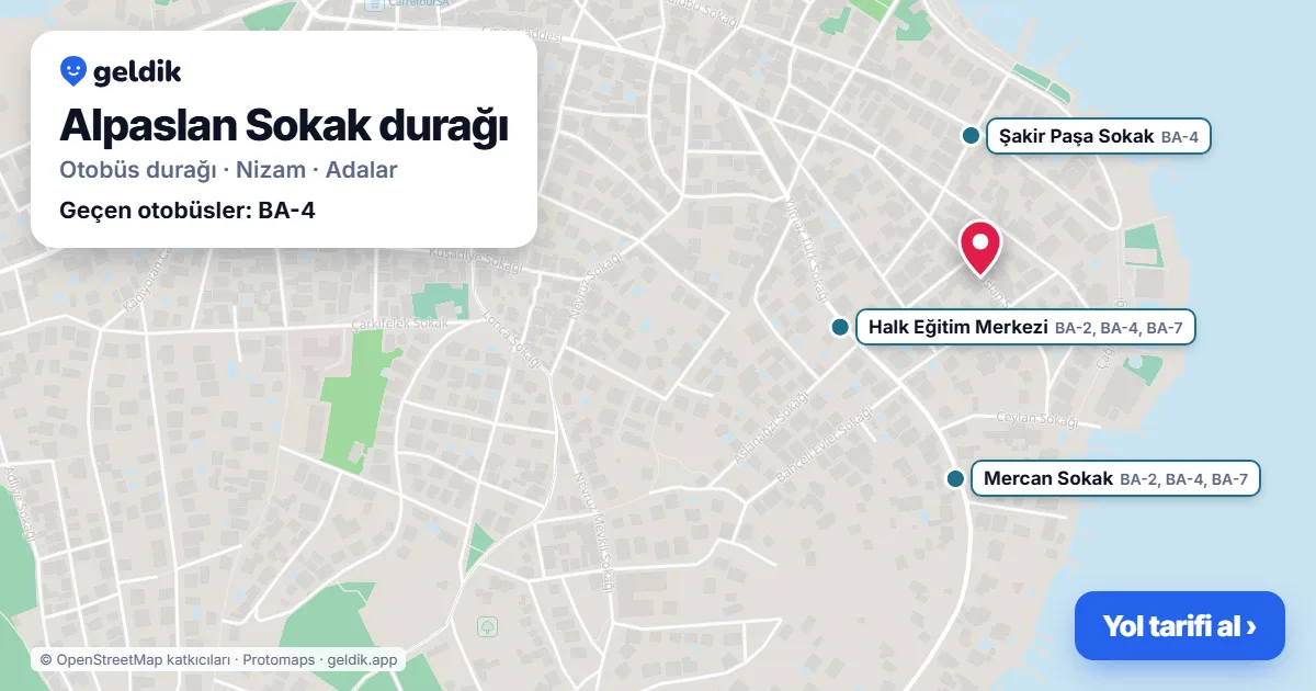 Alpaslan Sokak otobüs durağı haritada: konumu ve yakındaki duraklar